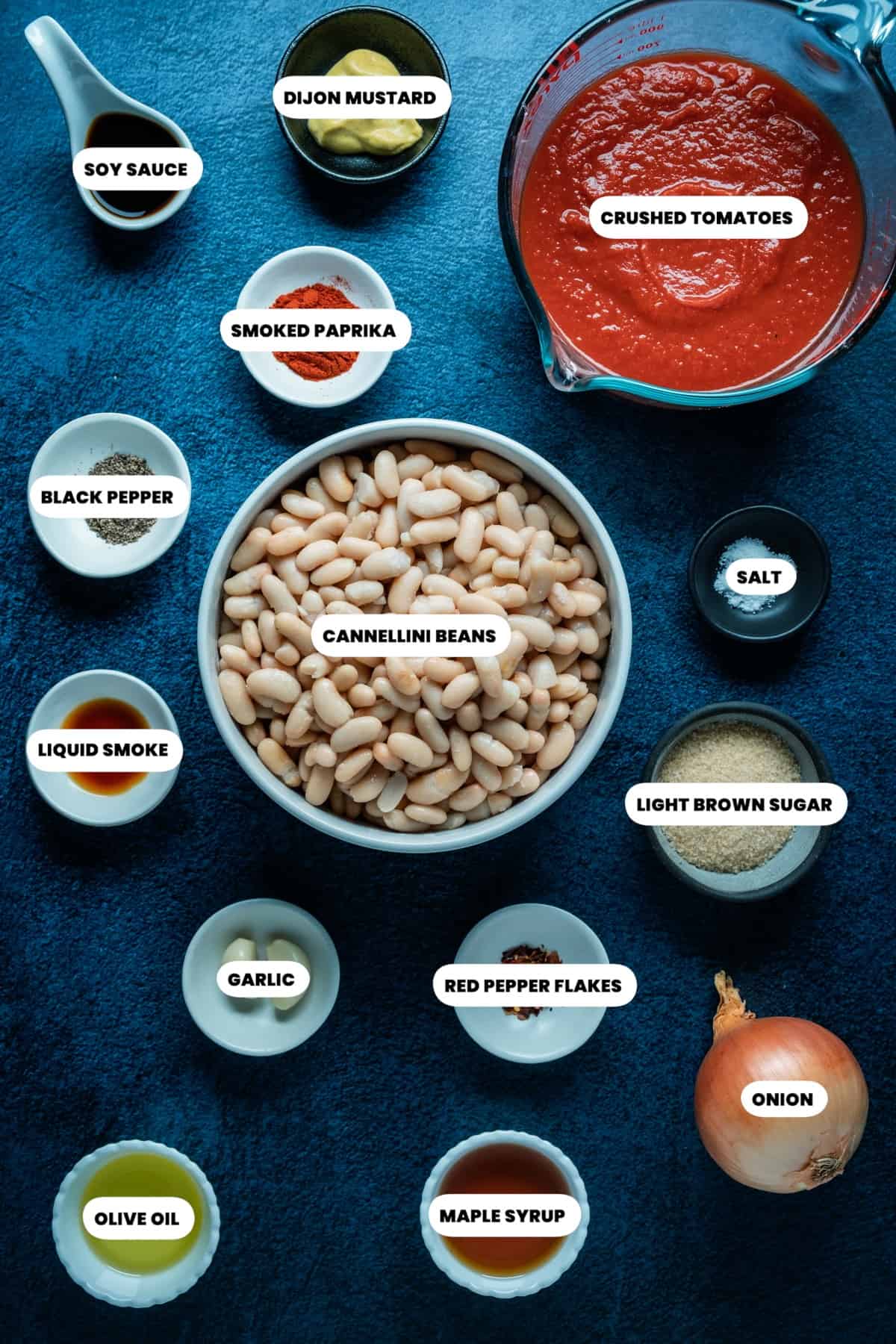 Photo of the ingredients needed to make vegan baked beans.
