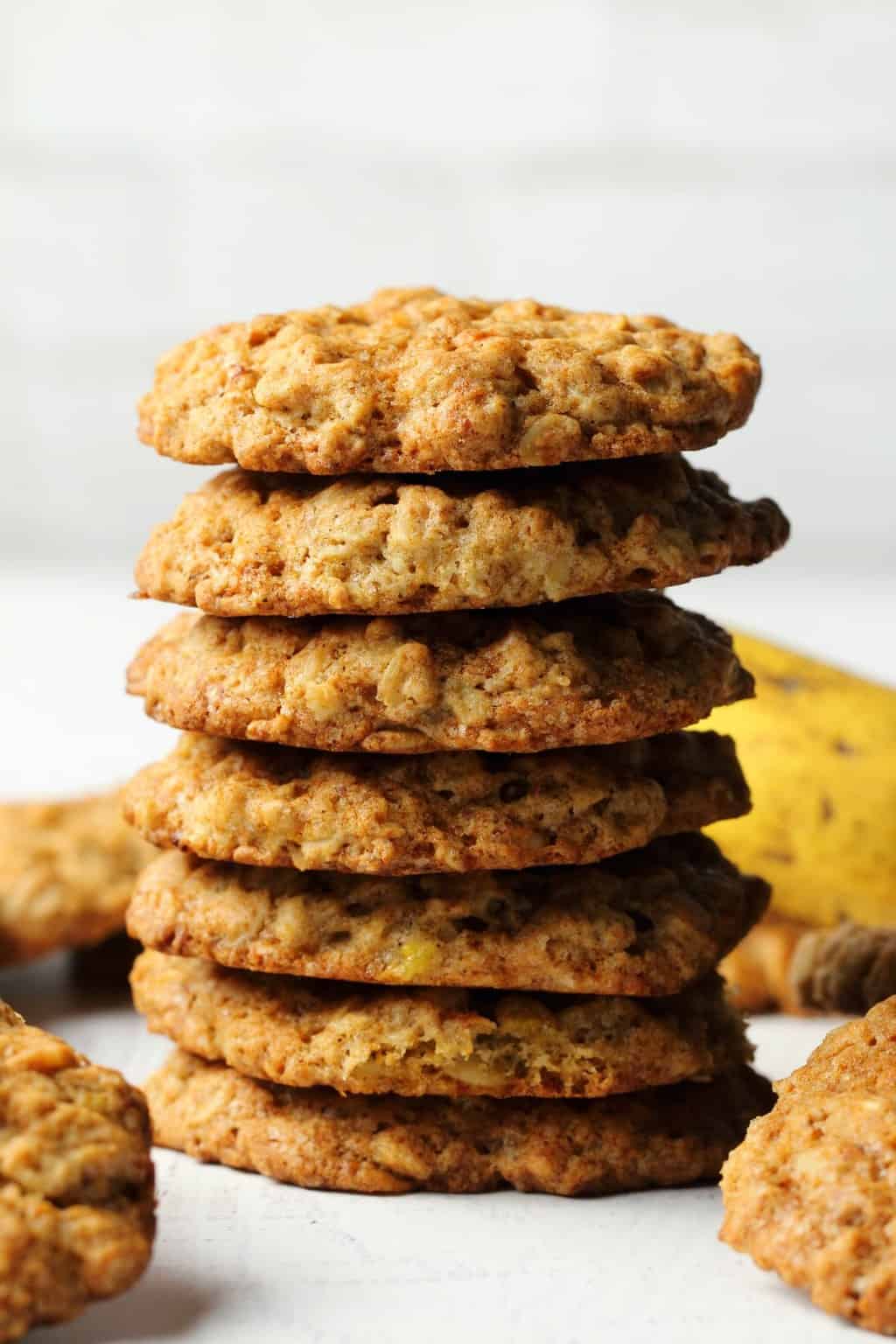Vegan banana oatmeal cookies in a stack. 