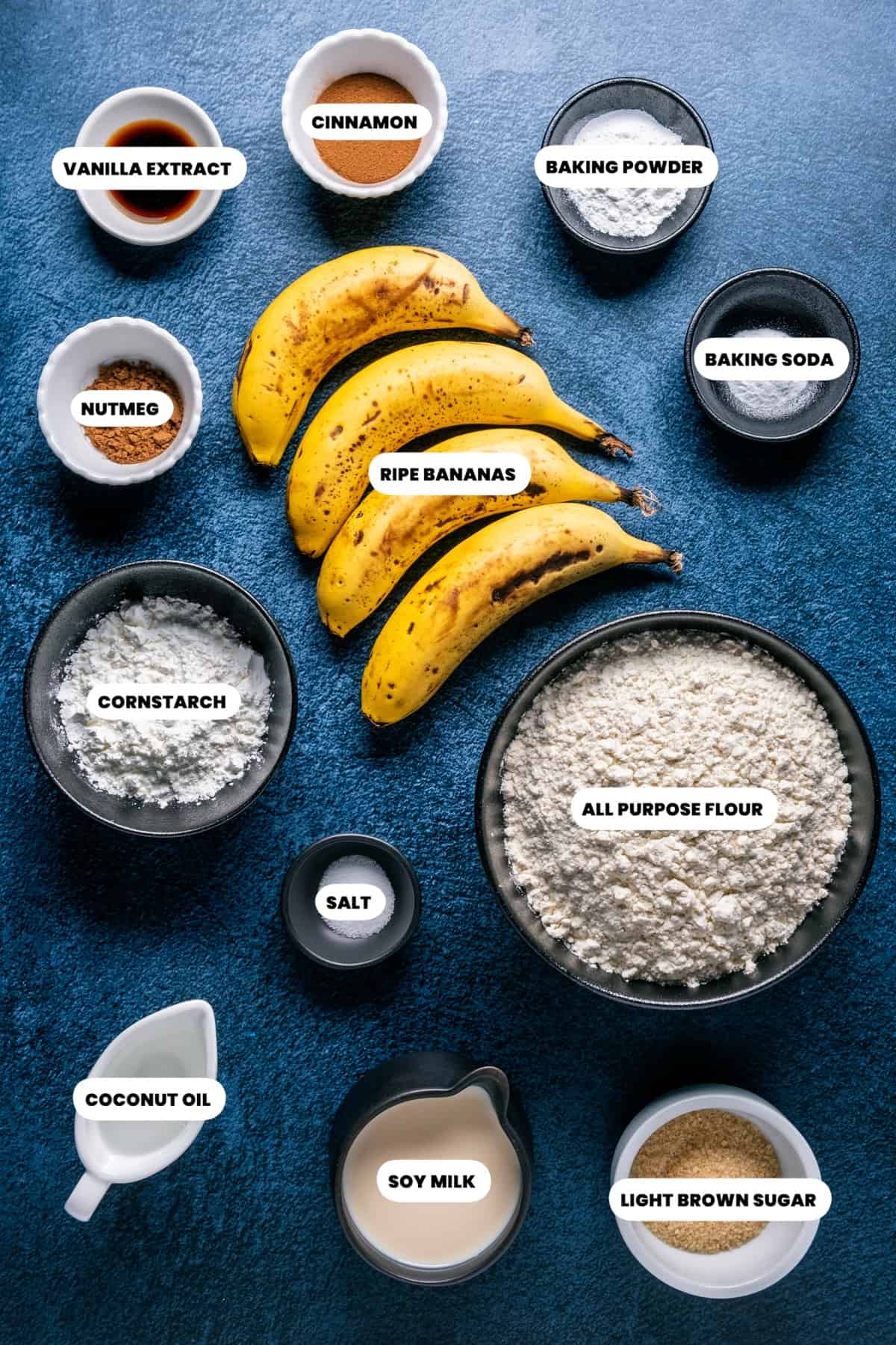 Photo of the ingredients needed to make vegan banana waffles.