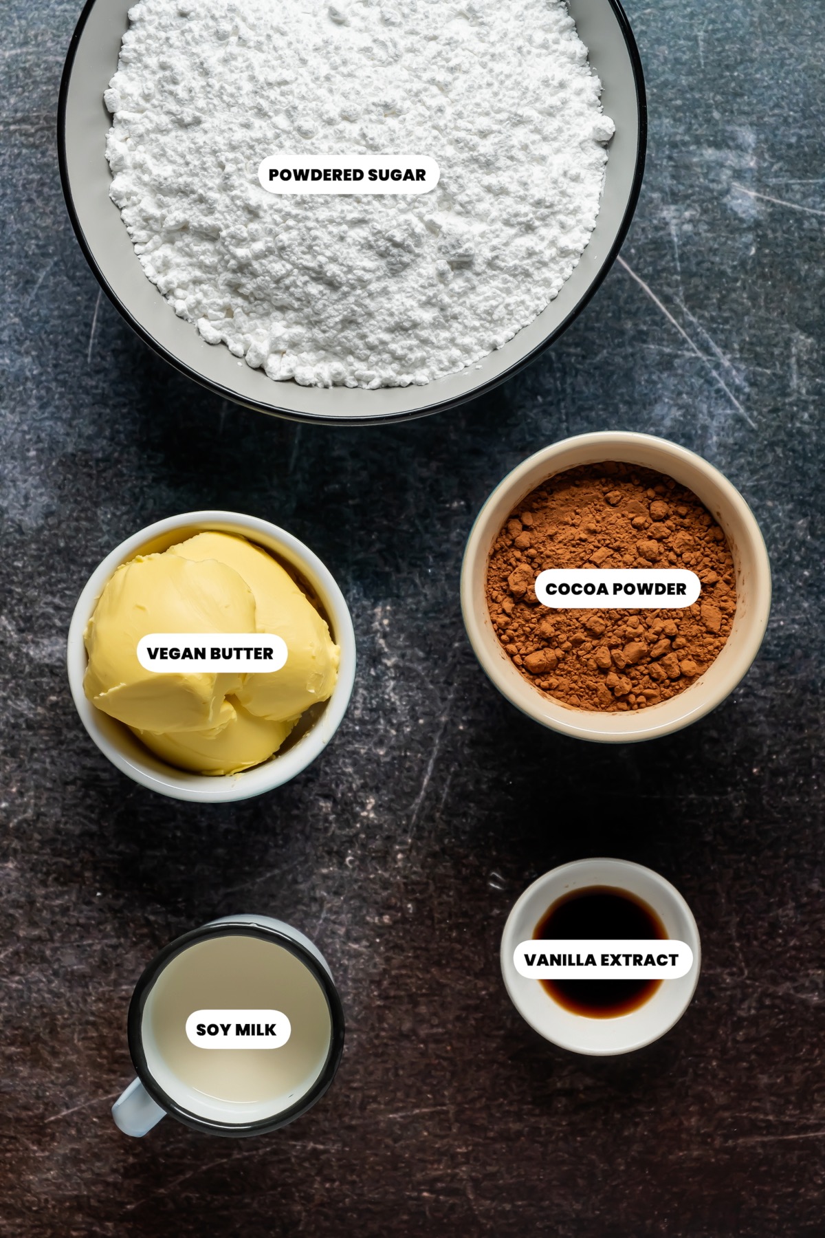 Photo of the ingredients needed to make chocolate frosting.
