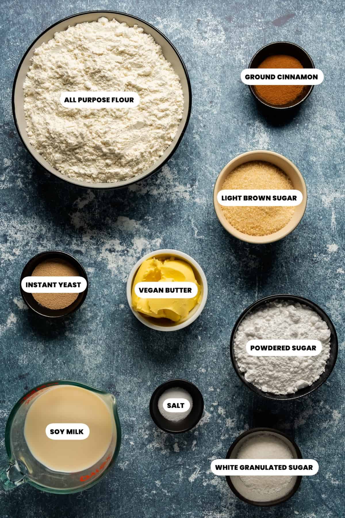 Photo of the ingredients to make vegan cinnamon rolls