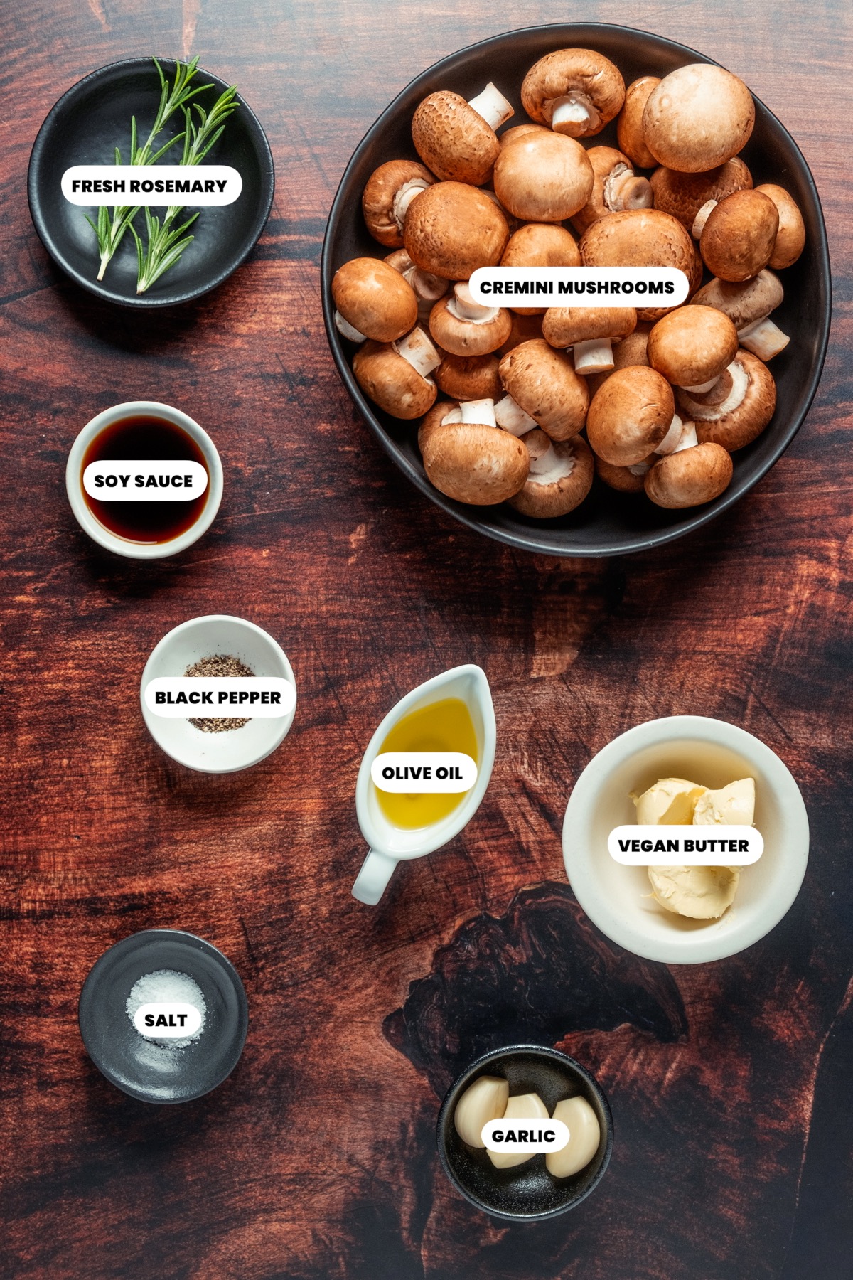 Photo of the ingredients needed to make vegan garlic mushrooms.