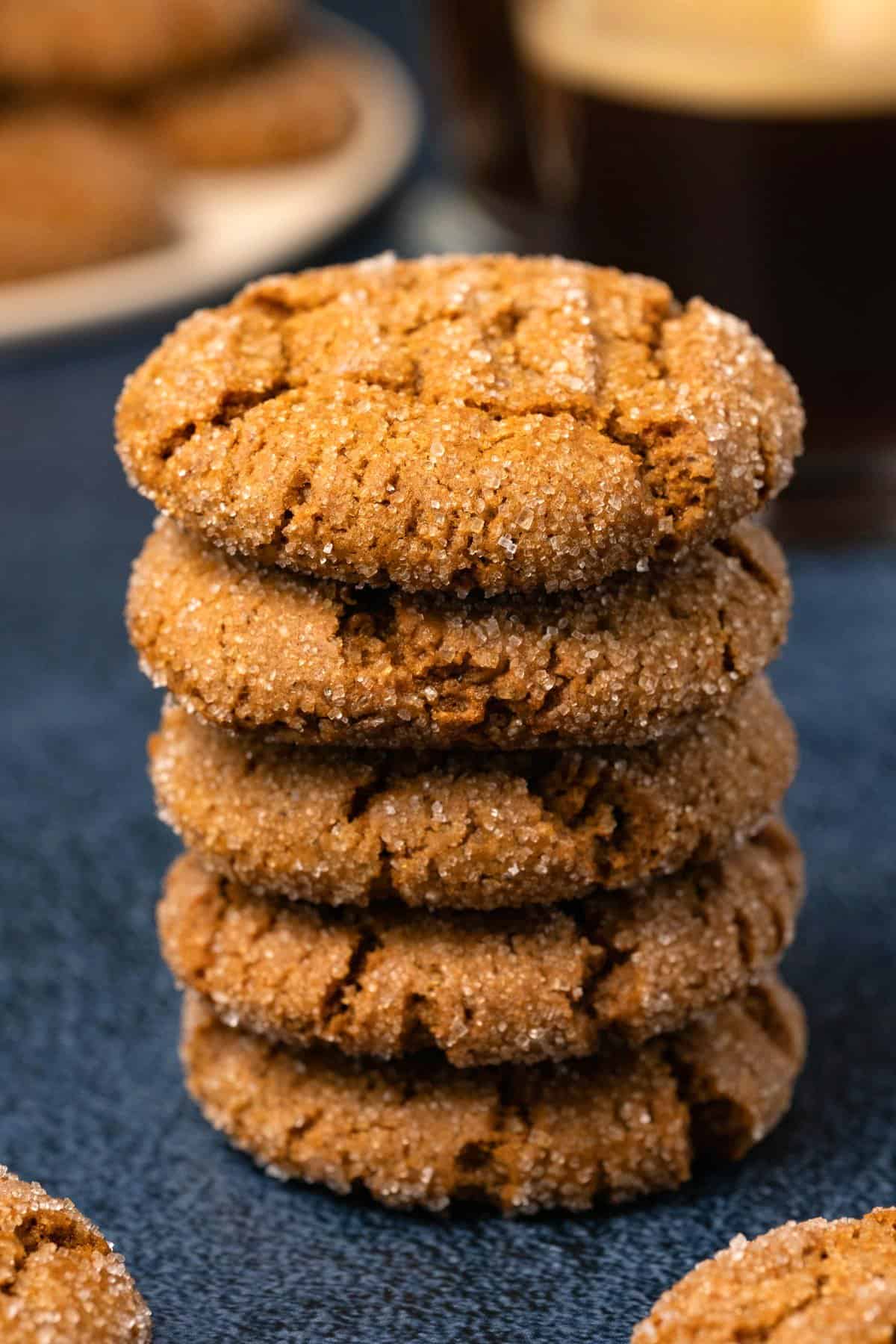 Vegan ginger cookies in a stack. 