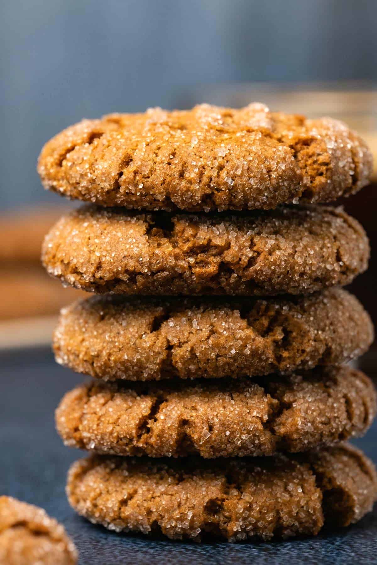 Tall stack of ginger cookies.