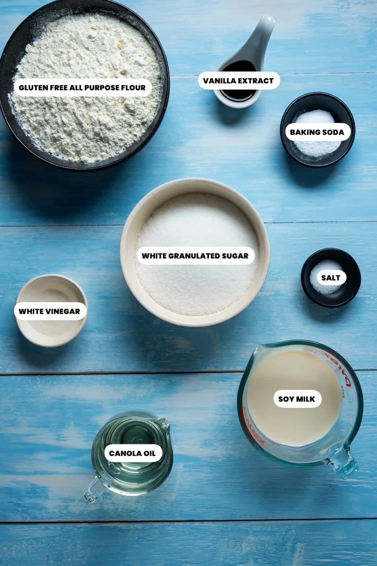 Photo of the ingredients needed to make vegan gluten free vanilla cupcakes.