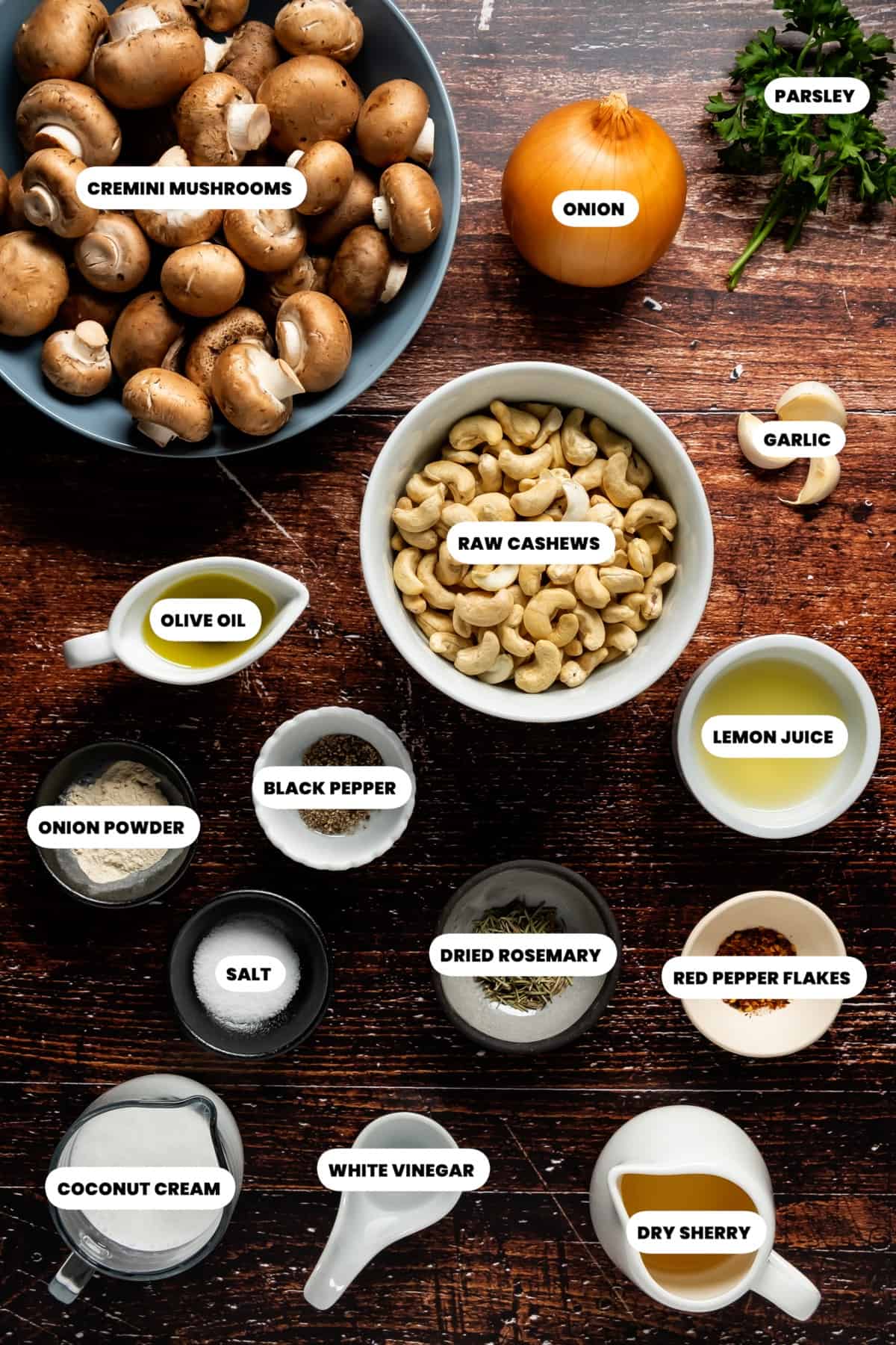 Photo of the ingredients needed to make vegan mushroom pâté
