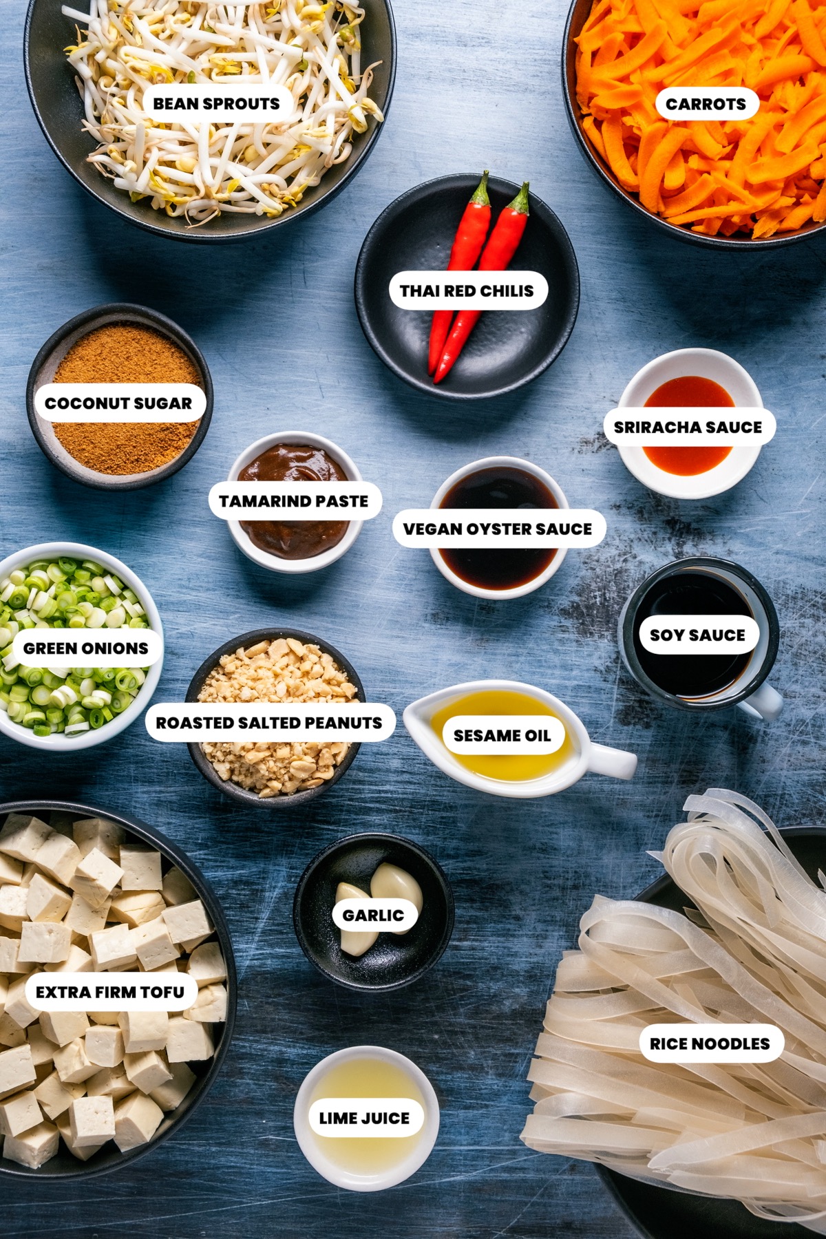 Ingredients for vegan pad thai.