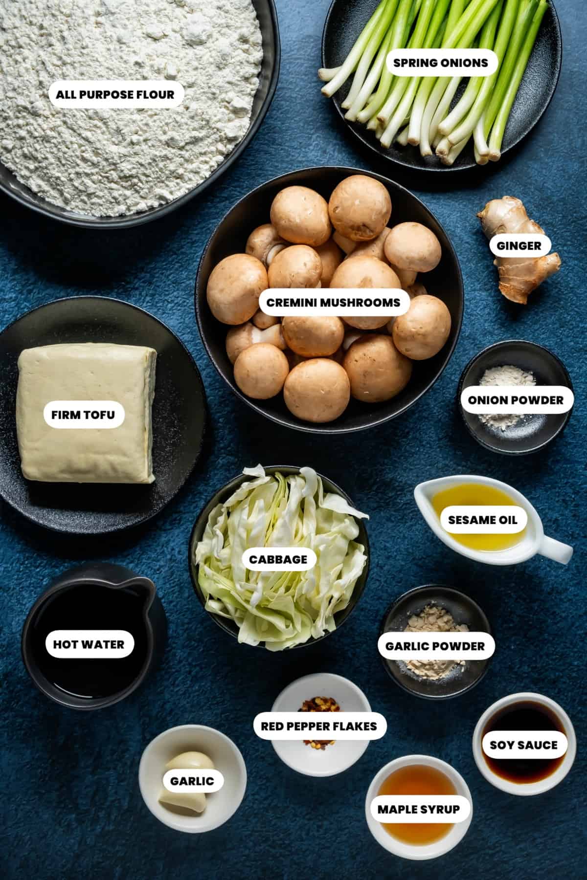 Photo of the ingredients needed to make vegan dumplings