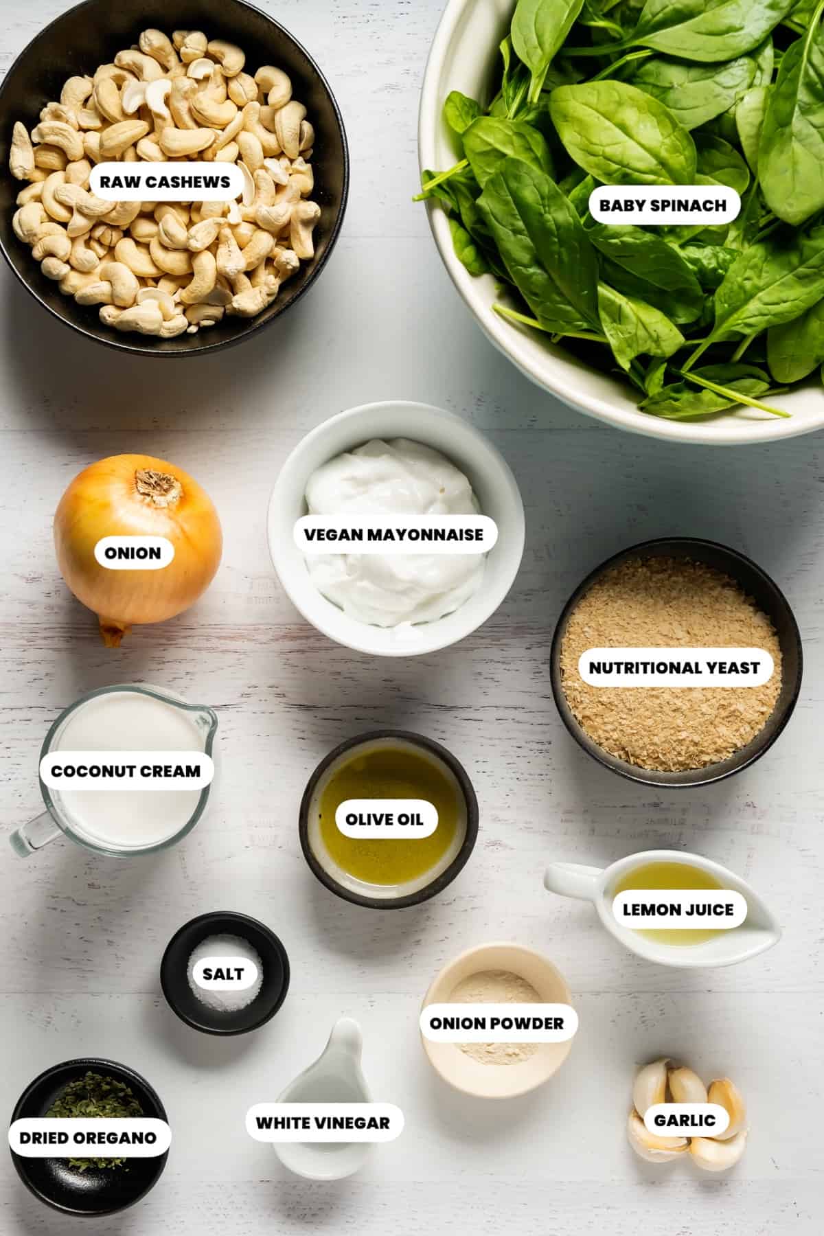Ingredients to make vegan spinach dip