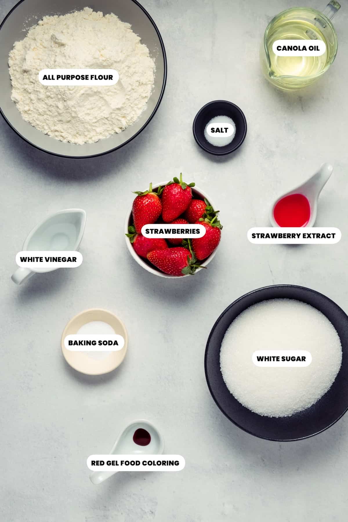 Photo of the ingredients needed to make vegan strawberry cake.