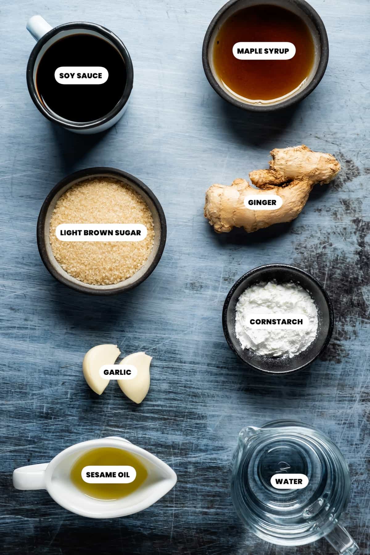 Photo of the ingredients needed to make vegan teriyaki sauce.