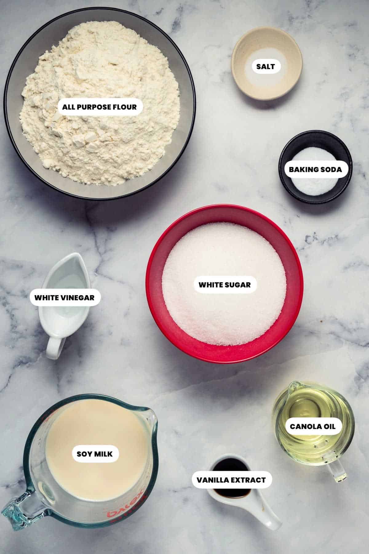 Ingredients to make the vegan sponge cake.